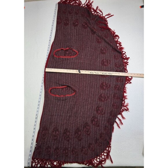 Burgundy Maroon Red & Black Skull Poncho Shawl With Fringe OS Whimsigoth - Picture 5 of 5